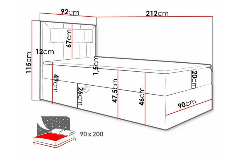 Boisdale Sängram 90x200 cm Blå/Vit - Möbler - Sovrum - Sängram & sängstomme