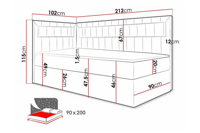 Boisdale Sängram 90x200 cm Blå/Vit - Möbler - Sovrum - Sängram & sängstomme