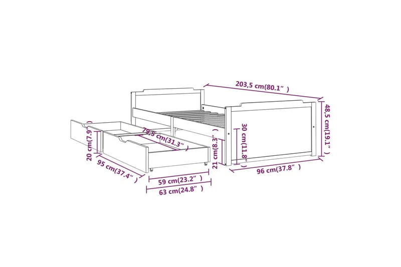 Sängram med lådor vit massiv furu 90x200 cm - Vit - Möbler - Sovrum - Sängram & sängstomme