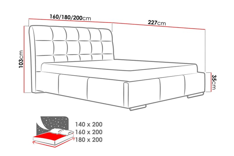 RHENE Sängram med Förvaring 140x200 Vit - Vit - Möbler - Sovrum - Sängram & sängstomme