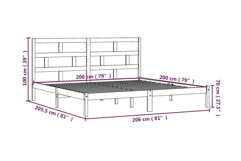 Sängram grå massiv furu 200x200 cm - Grå - Möbler - Sovrum - Sängram & sängstomme