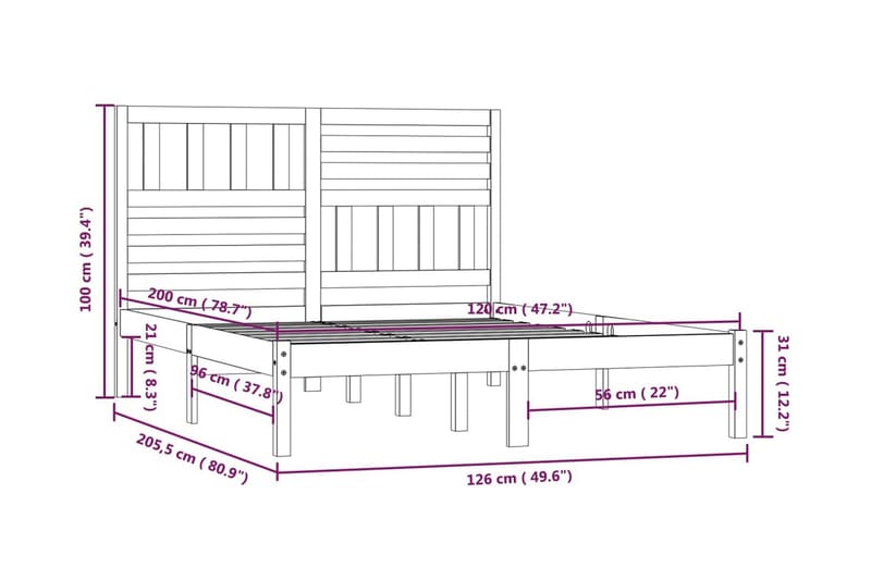 Sängram grå massivt furu 120x200 cm enkelsäng - Grå - Möbler - Sovrum - Sängram & sängstomme