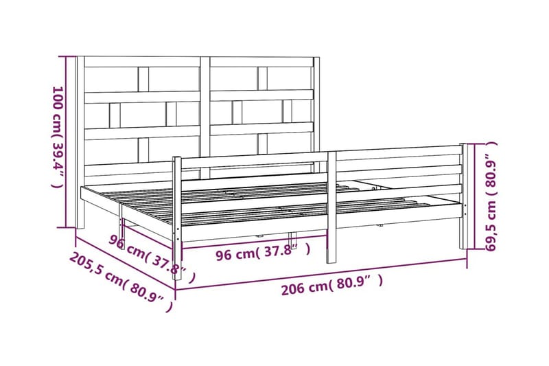 Sängram grå massivt furu 200x200 cm - Grå - Möbler - Sovrum - Sängram & sängstomme