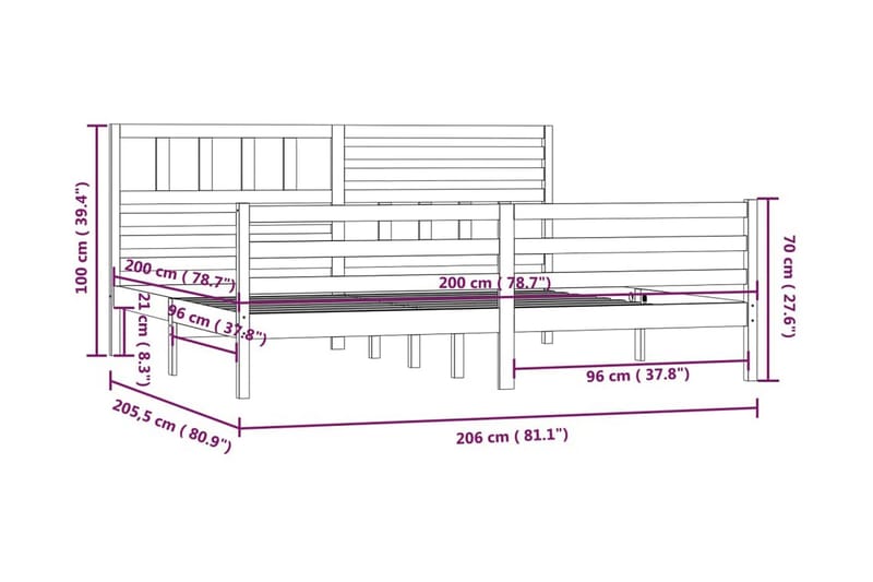 Sängram grå massivt trä 200x200 cm - Grå - Möbler - Sovrum - Sängram & sängstomme