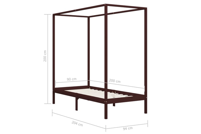 Sängram himmelsäng mörkbrun massiv furu 90x200 cm - Brun - Möbler - Sovrum - Sängar - Himmelsäng