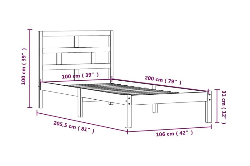 Sängram honungsbrun massiv furu 100x200 cm - Honung - Möbler - Sovrum - Sängram & sängstomme