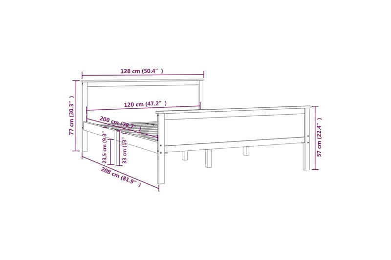 Sängram honungsbrun massiv furu 120x200 cm - Honungsbrun - Möbler - Sovrum - Sängram & sängstomme