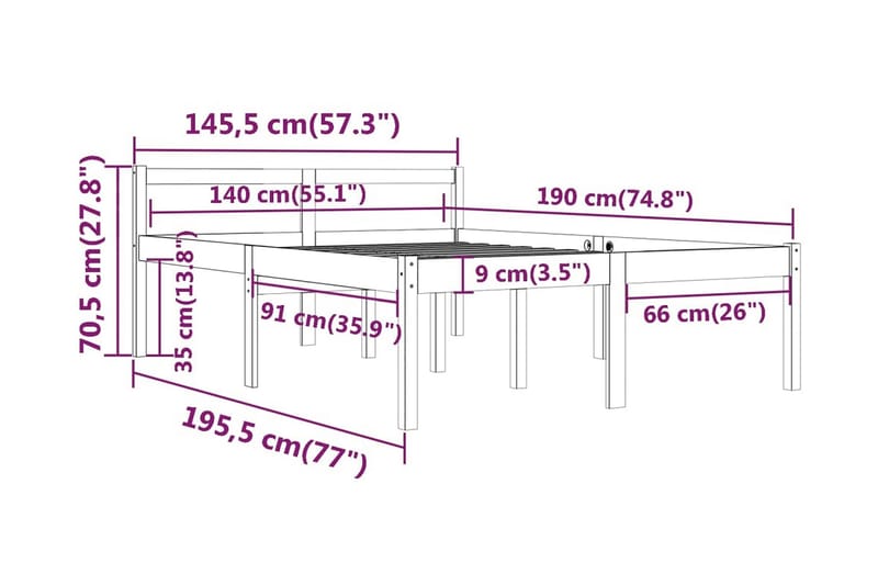 Sängram honungsbrun massiv furu 140x190 cm - Honung - Möbler - Sovrum - Sängram & sängstomme