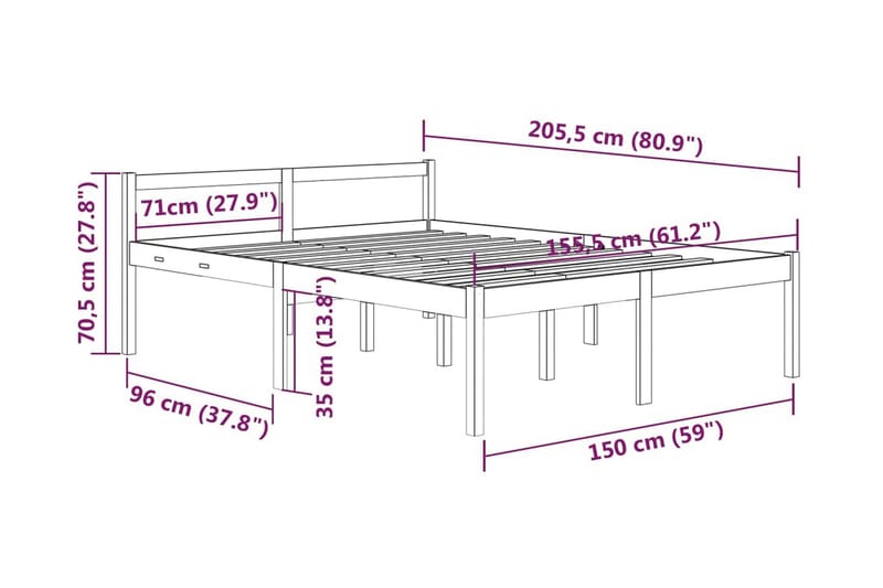 Sängram honungsbrun massiv furu 150x200 cm 5FT - Honung - Möbler - Sovrum - Sängram & sängstomme