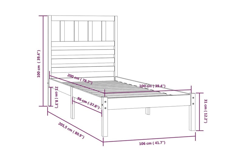 Sängram honungsbrun massivt furu 100x200 cm enkelsäng - Honung - Möbler - Sovrum - Sängram & sängstomme