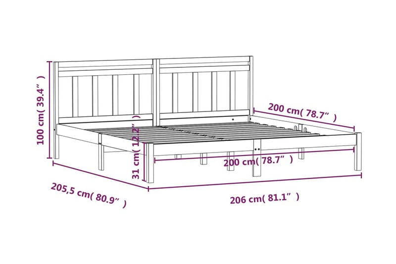 Sängram honungsbrun massivt furu 200x200 cm - Honung - Möbler - Sovrum - Sängram & sängstomme