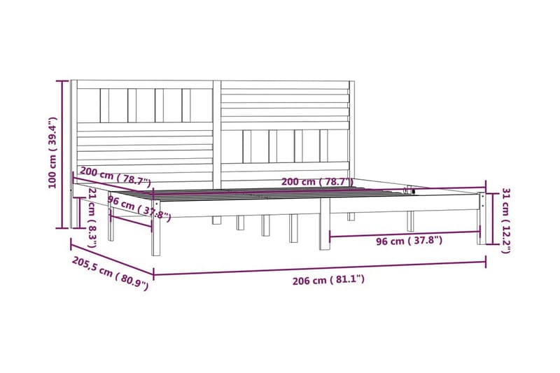 Sängram honungsbrun massivt furu 200x200 cm - Honung - Möbler - Sovrum - Sängram & sängstomme