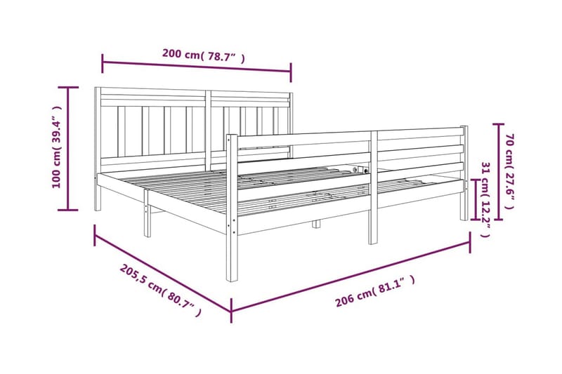 Sängram honungsbrun massivt trä 200x200 cm - Honung - Möbler - Sovrum - Sängram & sängstomme