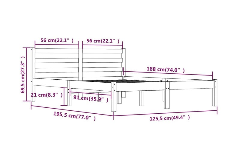 Sängram massiv furu 120x190 cm vit 4FT - Vit - Möbler - Sovrum - Sängram & sängstomme