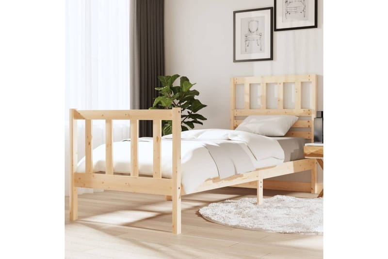 Sängram massiv furu 75x190 cm liten enkelsäng - Brun - Möbler - Sovrum - Sängram & sängstomme