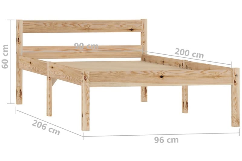 Sängram massiv furu 90x200 cm - Brun - Sängram & sängstomme