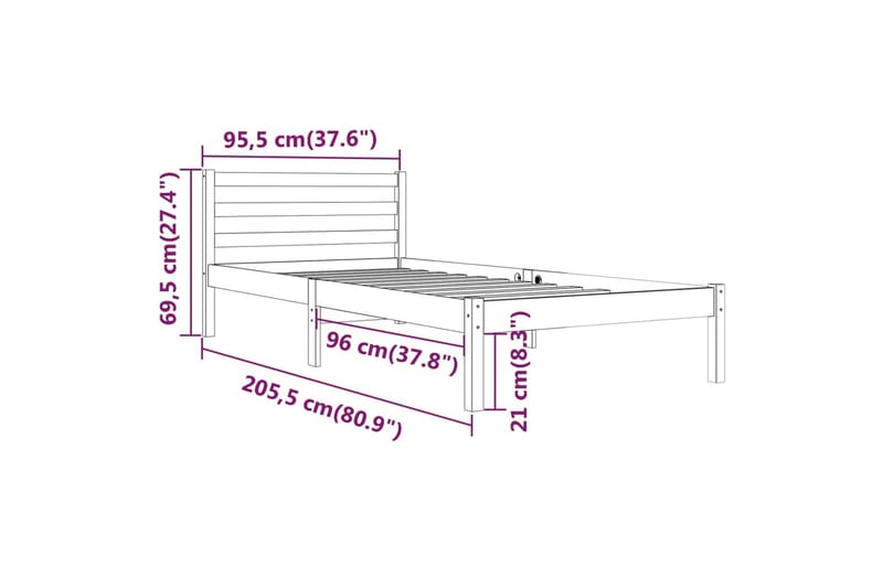 Sängram massiv furu 90x200 cm - Brun - Möbler - Sovrum - Sängram & sängstomme