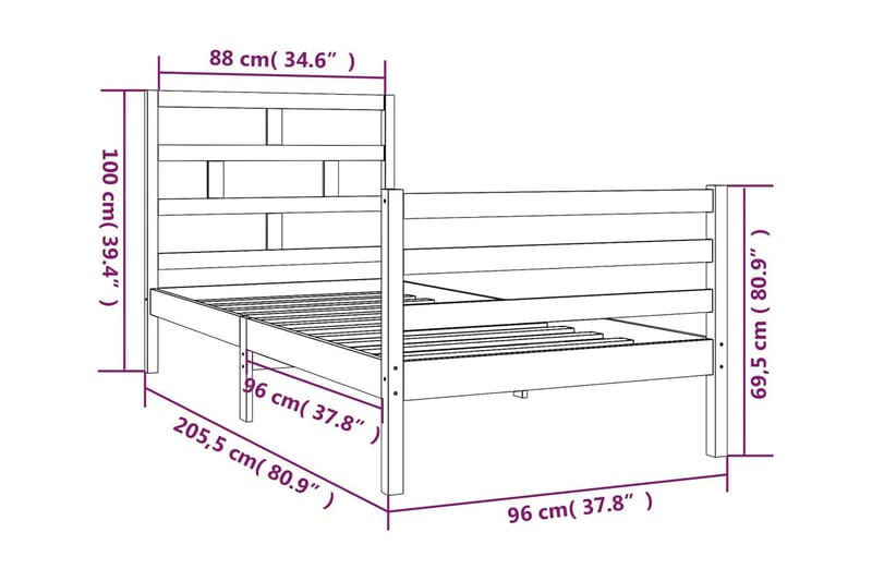 Sängram massivt furu 90x200 cm - Brun - Möbler - Sovrum - Sängram & sängstomme