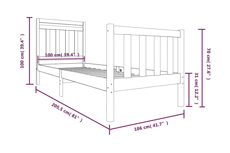 Sängram massivt trä 100x200 cm - Brun - Möbler - Sovrum - Sängram & sängstomme