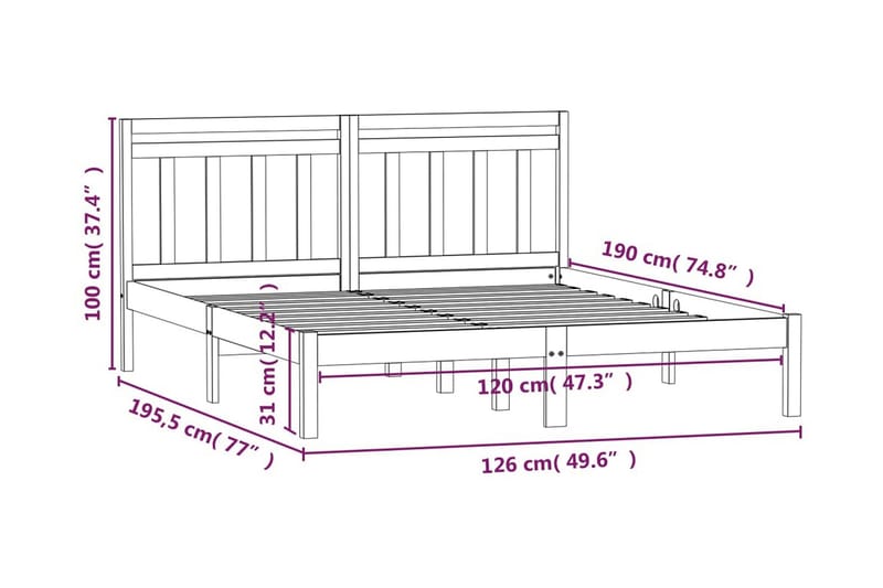 Sängram massivt trä 120x190 cm liten dubbelsäng - Brun - Möbler - Sovrum - Sängram & sängstomme