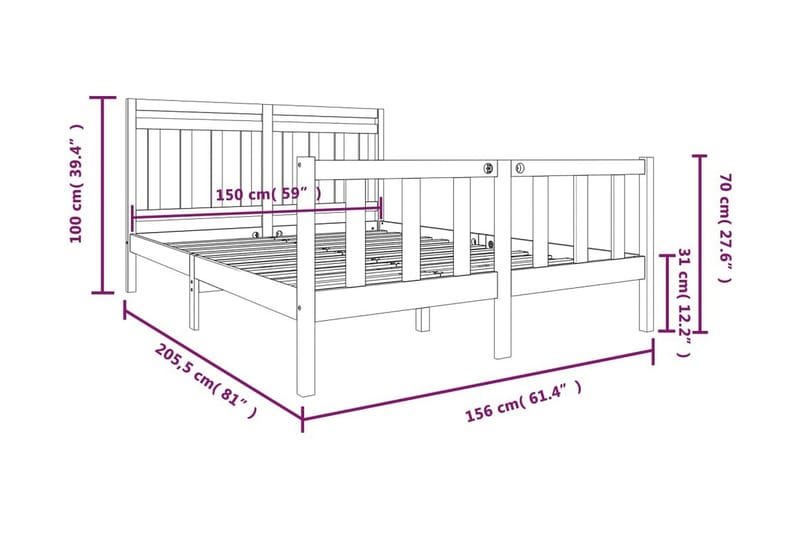 Sängram massivt trä 150x200 cm - Brun - Möbler - Sovrum - Sängram & sängstomme
