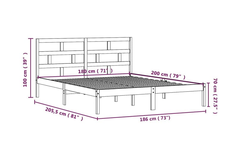 Sängram massivt trä 180x200 cm - Brun - Möbler - Sovrum - Sängram & sängstomme