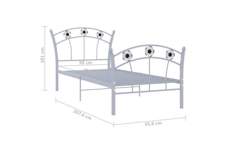 Sängram med fotbollsdesign grå metall 90x200 cm - Grå - Möbler - Sovrum - Sängram & sängstomme