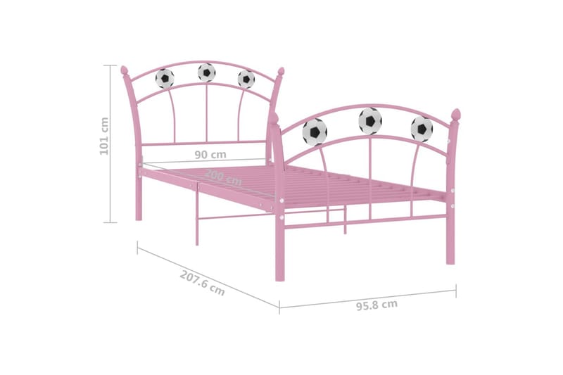 Sängram med fotbollsdesign rosa metall 90x200 cm - Rosa - Möbler - Sovrum - Sängram & sängstomme