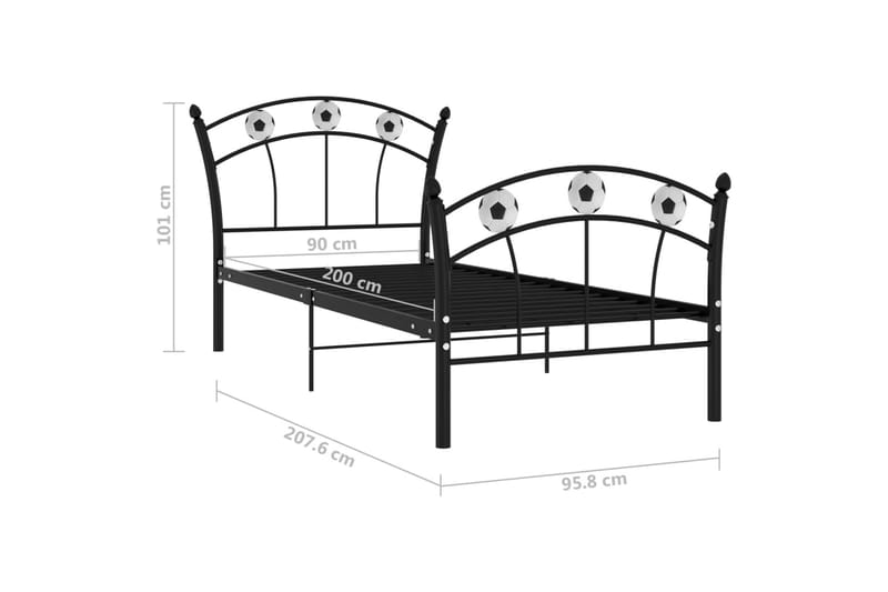 Sängram med fotbollsdesign svart metall 90x200 cm - Svart - Möbler - Sovrum - Sängram & sängstomme