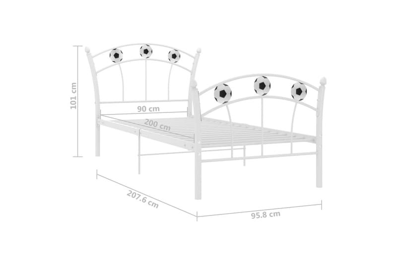 Sängram med fotbollsdesign vit metall 90x200 cm - Vit - Möbler - Sovrum - Sängram & sängstomme