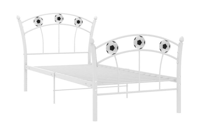 Sängram med fotbollsdesign vit metall 90x200 cm - Vit - Möbler - Sovrum - Sängram & sängstomme