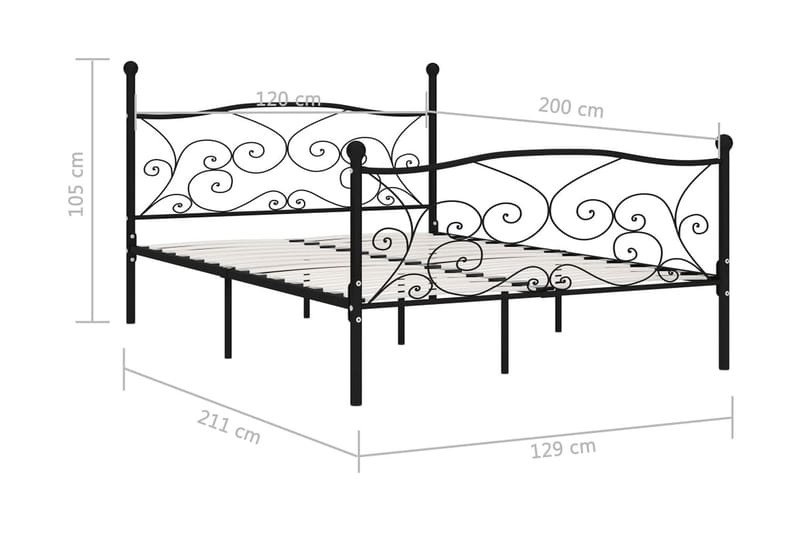 Sängram med ribbotten svart metall 120x200 cm - Svart - Möbler - Sovrum - Sängram & sängstomme