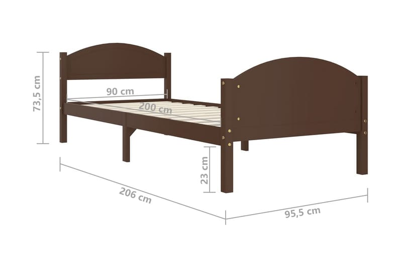 Sängram mörkbrun massiv furu 90x200 cm - Mörkbrun - Möbler - Sovrum - Sängram & sängstomme