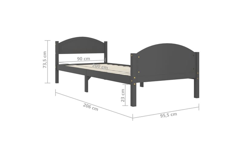 Sängram mörkgrå massiv furu 90x200 cm - Mörkgrå - Möbler - Sovrum - Sängram & sängstomme