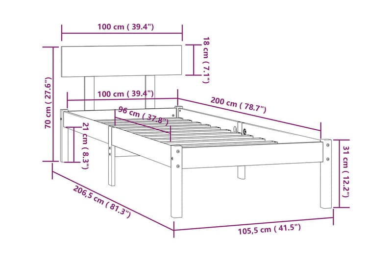 Sängram svart massiv furu 100x200 cm - Svart - Möbler - Sovrum - Sängram & sängstomme