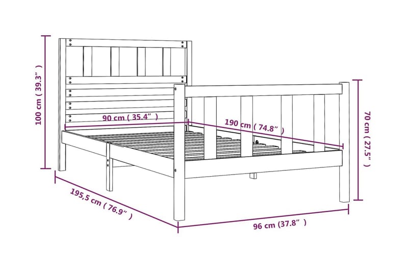 Sängram svart massivt trä 90x190 cm enkelsäng - Svart - Möbler - Sovrum - Sängram & sängstomme