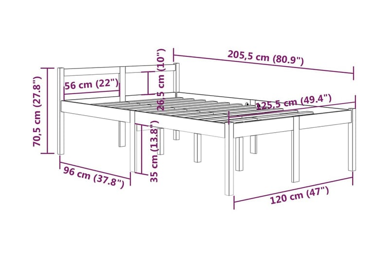 Sängram vit massiv furu 120x200 cm - Vit - Möbler - Sovrum - Sängram & sängstomme