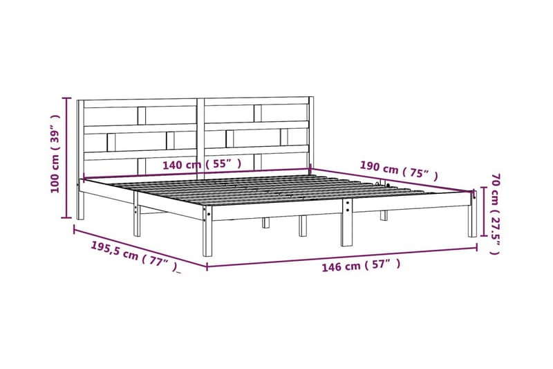 Sängram vit massiv furu 140x190 cm - Vit - Möbler - Sovrum - Sängram & sängstomme