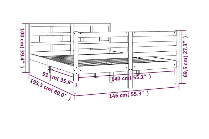 Sängram vit massiv furu 140x190 cm - Vit - Möbler - Sovrum - Sängram & sängstomme