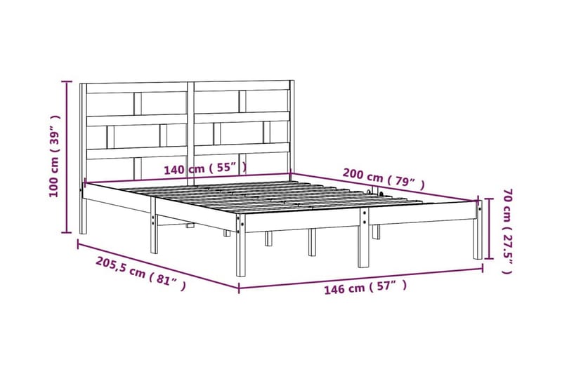 Sängram vit massiv furu 140x200 cm - Vit - Möbler - Sovrum - Sängram & sängstomme