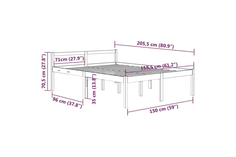 Sängram vit massiv furu 150x200 cm 5FT - Vit - Möbler - Sovrum - Sängram & sängstomme