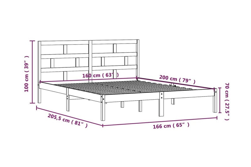 Sängram vit massiv furu 160x200 cm - Vit - Möbler - Sovrum - Sängram & sängstomme