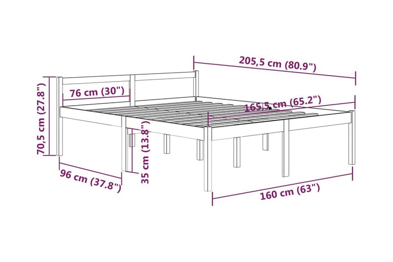 Sängram vit massiv furu 160x200 cm - Vit - Möbler - Sovrum - Sängram & sängstomme