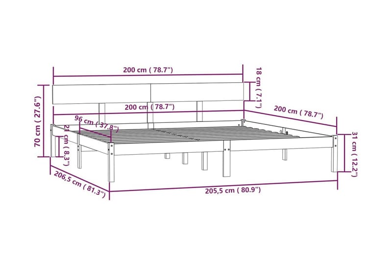 Sängram vit massiv furu 200x200 cm - Vit - Möbler - Sovrum - Sängram & sängstomme