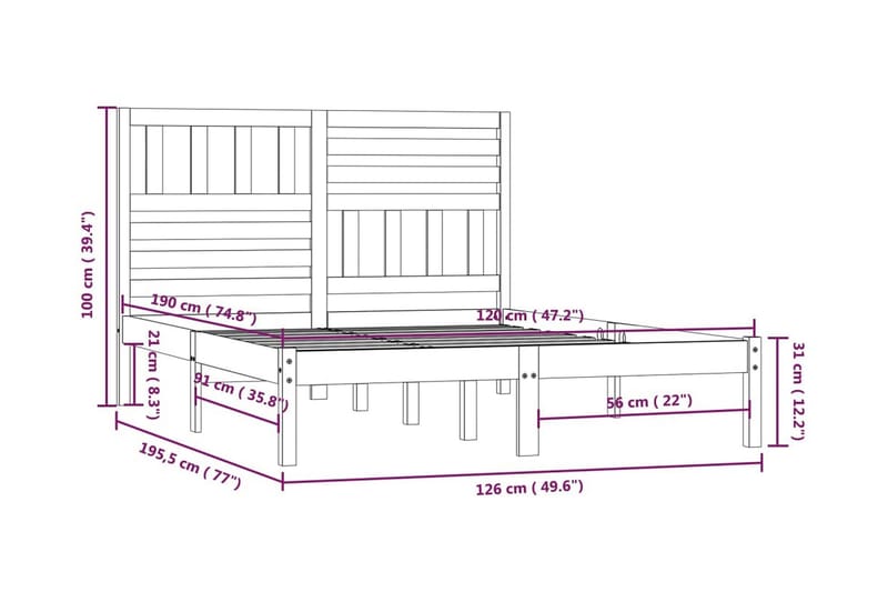 Sängram vit massivt furu 120x190 cm - Vit - Möbler - Sovrum - Sängram & sängstomme