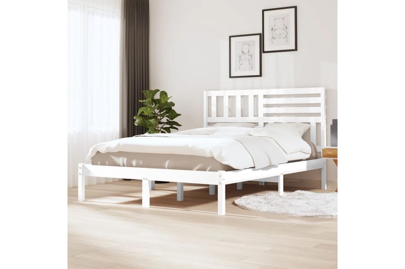 Sängram vit massivt furu 135x190 cm dubbel - Vit - Möbler - Sovrum - Sängram & sängstomme