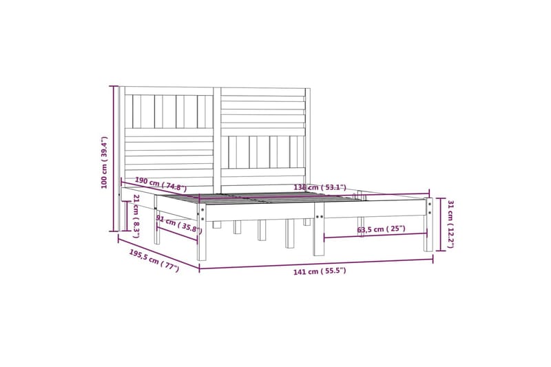 Sängram vit massivt furu 135x190 cm dubbel - Vit - Möbler - Sovrum - Sängram & sängstomme