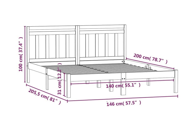 Sängram vit massivt furu 140x200 cm - Vit - Möbler - Sovrum - Sängram & sängstomme