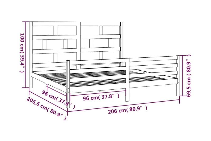 Sängram vit massivt furu 200x200 cm - Vit - Möbler - Sovrum - Sängram & sängstomme