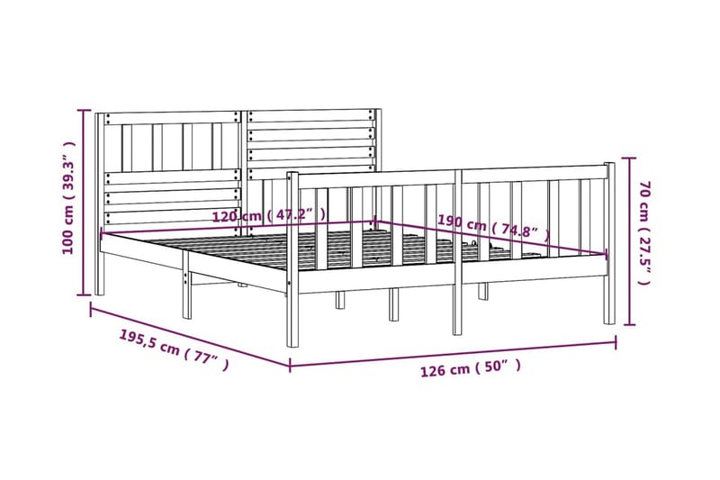 Sängram vit massivt trä 120x190 cm - Vit - Möbler - Sovrum - Sängram & sängstomme